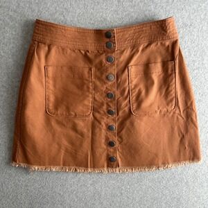 Madewell Rust Brown Canvas Button Front Mini Skirt Frayed Hem Size 4 G1936